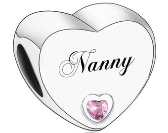 1586 - Genuine Brand New S925 Sterling Silver 'Nanny' Heart Charm Bead - Perfect Gift Idea for a loved one - Fits all Charm Bracelets