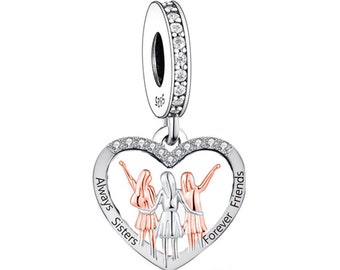 Always Sisters, Genuine Brand New S925 Sterling Silver Sisters Love, Forever Friends Dangle Charm