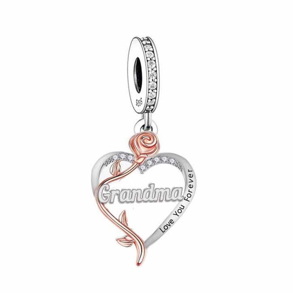 2951-Grandma, I Love You Forever, Genuine Brand New S925 Sterling Silver & Rose Gold Sparkling Dangle Charm - Fits all Charm Bracelets