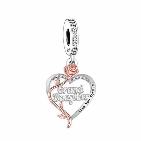 2951-Granddaughter, I Love You Forever, Genuine Brand New S925 Sterling Silver & Rose Gold Sparkling Dangle Charm - Fits all Charm Bracelets