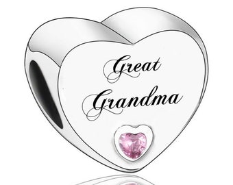 1588 - Genuine Brand New 925 Sterling Silver 'GREAT GRANDMA' Heart Charm Bead - Ideal Gift for a Special Occasion - Fits all Charm Bracelets