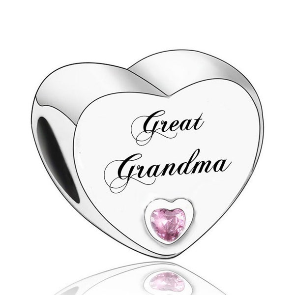 1588 - Genuine Brand New 925 Sterling Silver 'GREAT GRANDMA' Heart Charm Bead - Ideal Gift for a Special Occasion - Fits all Charm Bracelets
