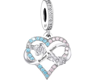 Brother and Sister Forever Heart Charm for Bracelet, Designer Heart Charms, Sister and Brother Charm, Christmas Gifts for Her