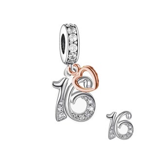 3278-16th, Genuine Brand New S925 Sterling Silver & Gold 16th Birthday Dangle Charm Bead - Landmark Birthday - Fits all Charm Bracelets