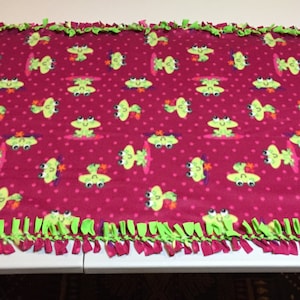 Fleece Knot Blanket, Frogs on Lily Pads print with Bright Green backing, Small