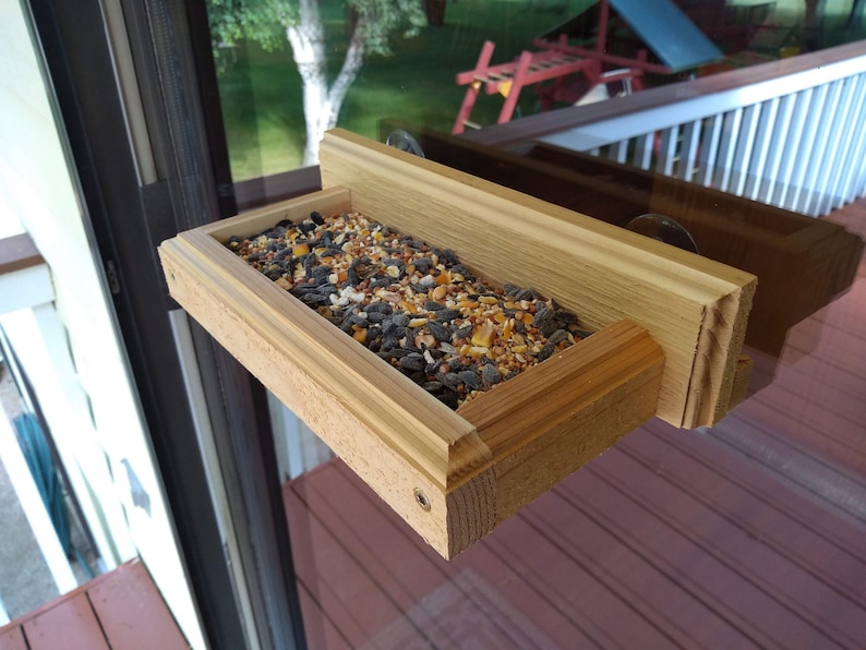 Window Bird Feeder - Wood Bird Feeder - Suction Cup Feeder