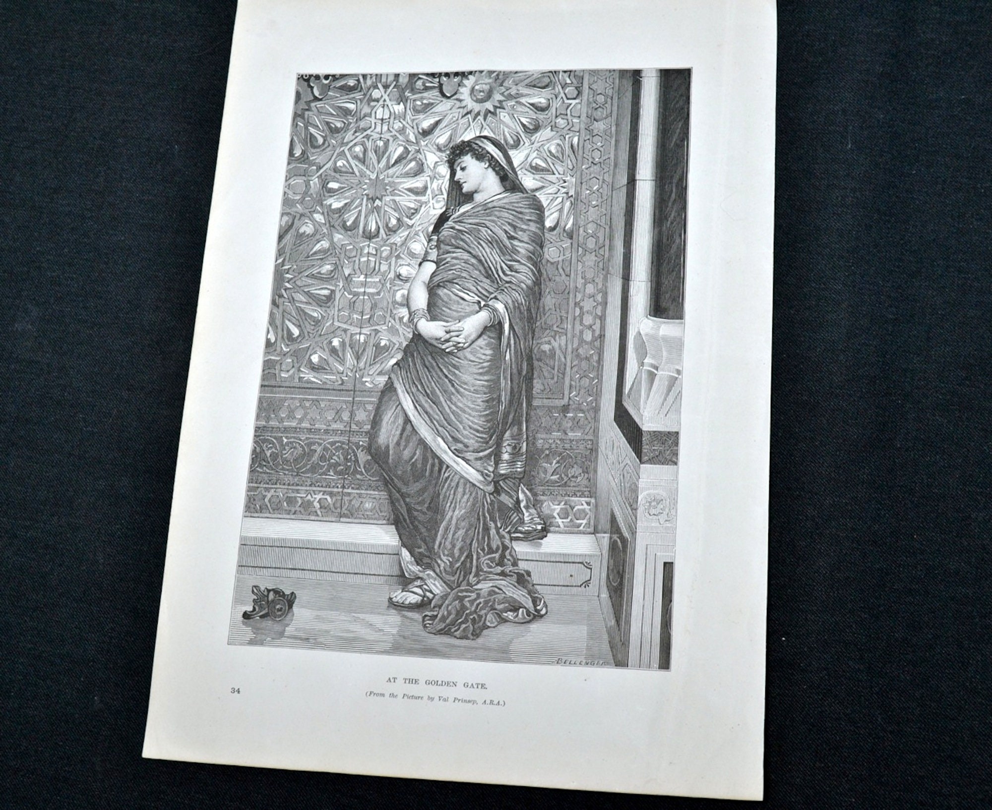 Engraving from Picture by Val Prinsep Pre-Raphaelite Late 1800s Wall Art Print At The Golden Gate Antique Book Illustration Print