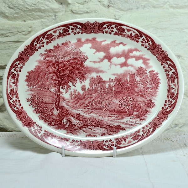 Grindley Platter Red Transferware Serving Plate - Glebe Farm Country Scenes - Decorative Plate for Cottage Decor or Housewarming Gift