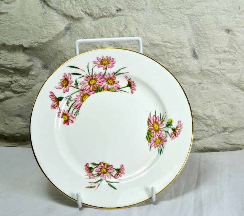 Ceramics and Pottery Hand Painted Vintage China Plate Pink Daisy Small Plate Floral Decorative Plate for Wall Decor Tea Plate