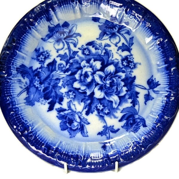 Victorian Flow Blue Serving Plate, Antique Charger or Platter, Blue Transferware Ironstone China Decorative Plate, Ceramics and Pottery