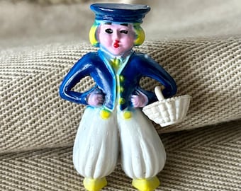 Dutch Boy Brooch 1930s Advertising Premium Pin Celluloid Plastic Swinging Basket