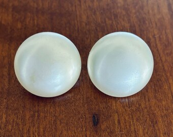 Marvella Signed Large Pearl Button Lever Screw Back Earrings
