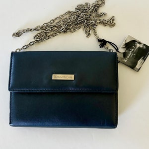 Cartera vintage de cuero negro Kenneth Cole New York con cadena, cadena y Abel