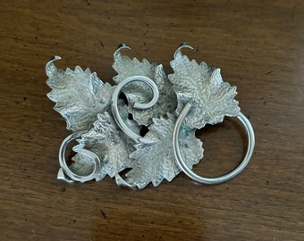 Large Signed Judy Lee Silver Tone Leaf Brooch