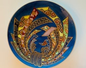 Gold Imari 9.75 quot Hand Painted Wall Plate Japan Rare Blue Gold Ribbon Design