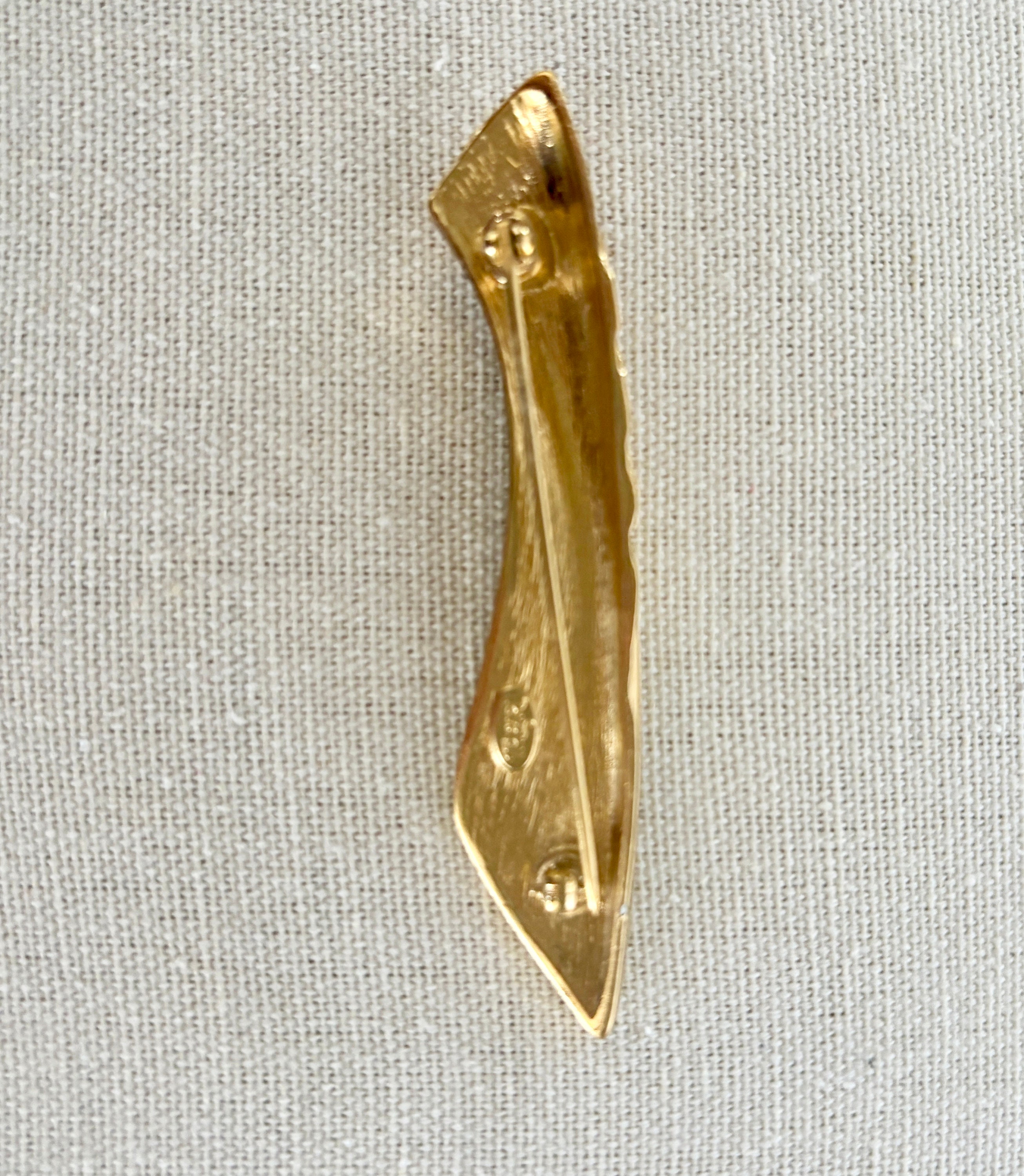 Trifari Signed Black Enamel and Gold Tone Abstract Deco