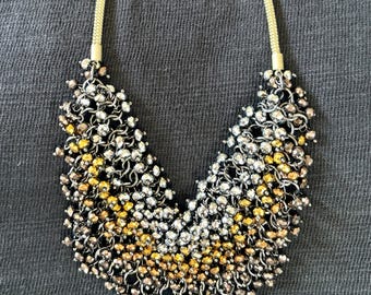Kenneth Cole New York Signed Vintage Beaded Bib Statement Necklace