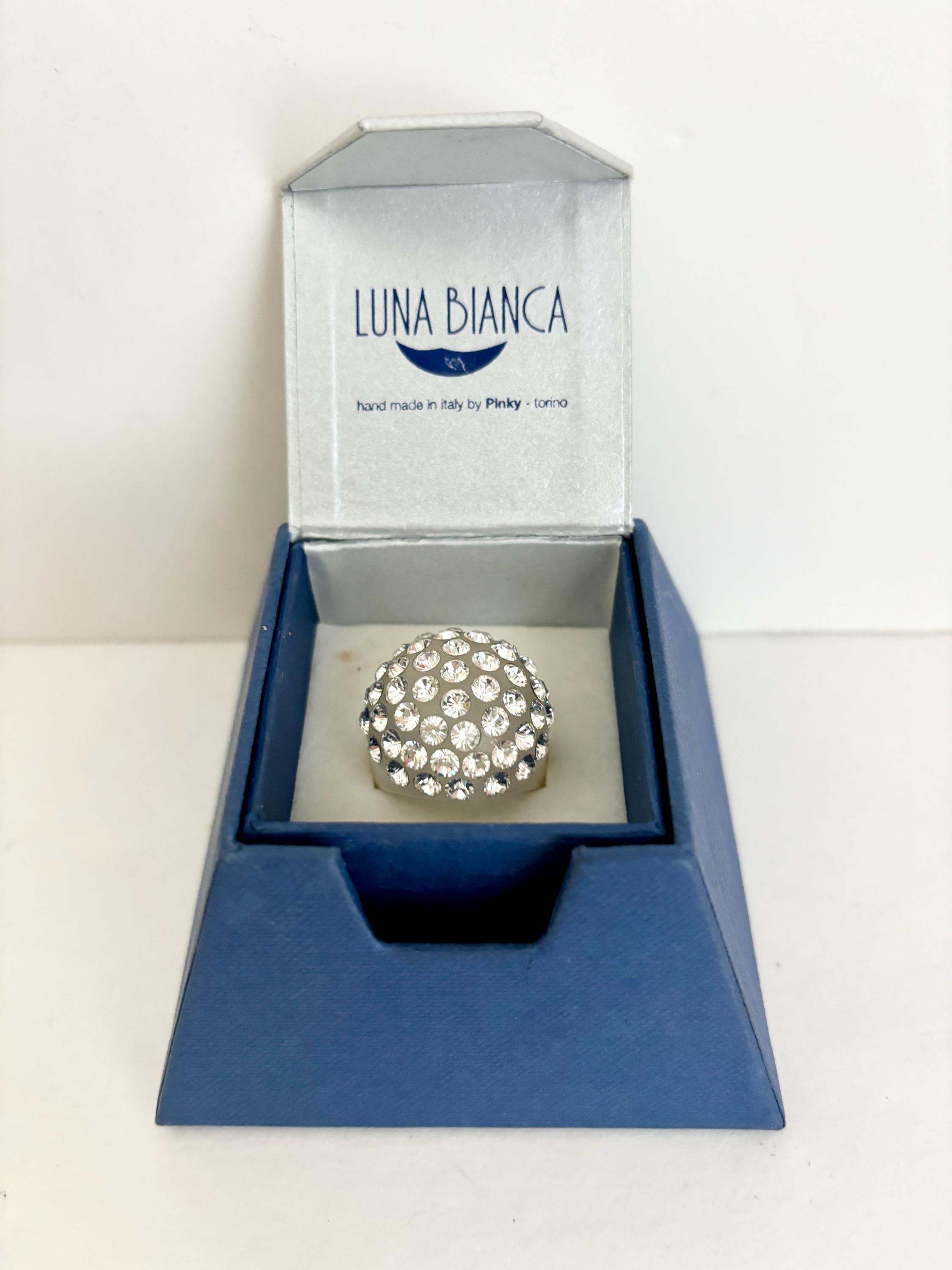 Luna Bianca Clear Dome Bubble Ring With White Swarovski