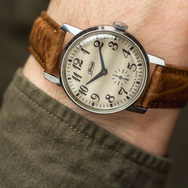 Silver shiny soviet watch ZiM – vintage watch men – mens mechanical watch – gift for him USSR 70s