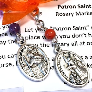 Saint Christopher/Guardian Angel Rosary Marker/Zipper Pull with Stone Bead