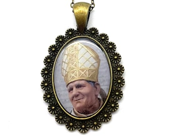 St John Paul II Medal Pendant Necklace 24" Ball Chain Gift Box & Prayer ...