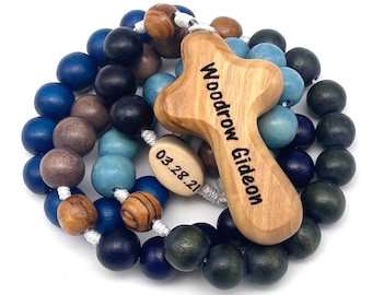 Personalized Wood Rosary with Engraved Our Father Bead and Engraved Cross