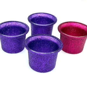 Advent Candle Holders Glass Votives with Pink and Purple Glitter - Small Flared Edges