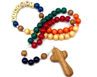 Personalized Child's Rosary with Bethlehem Olive Wood Cross, Personalized Baptism Rosary, First Communion Rosary