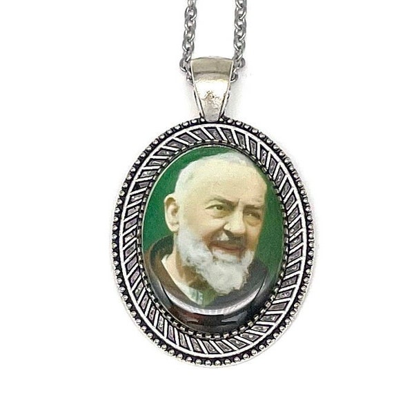 Saint Pio Pendant Necklace in Silver