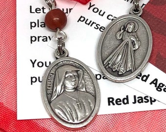 Saint Faustina and Divine Mercy Stitch Marker/ Rosary Marker/Zipper Pull