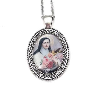 Saint Therese of Lisieux the Little Flower Pendant Necklace in Silver