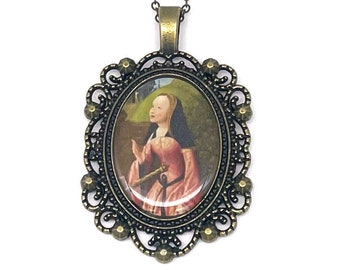 St. Dymphna, Handmade Pendant featuring Art by Goswyn van der Weyden (painted 1505)