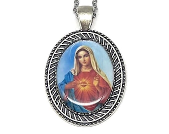 Immaculate Heart of Mary, Handmade Pendant Necklace