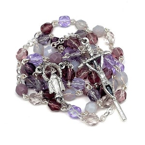 Catholic Handmade Rosary in Purple Czech Glass