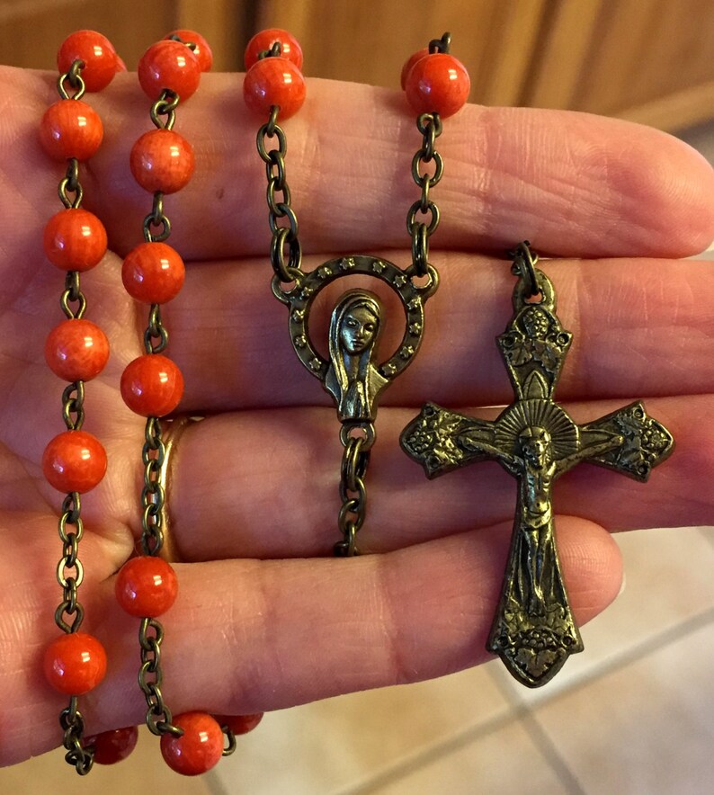 Vintage Style Catholic Handmade Rosary With Bronze Finished Etsy