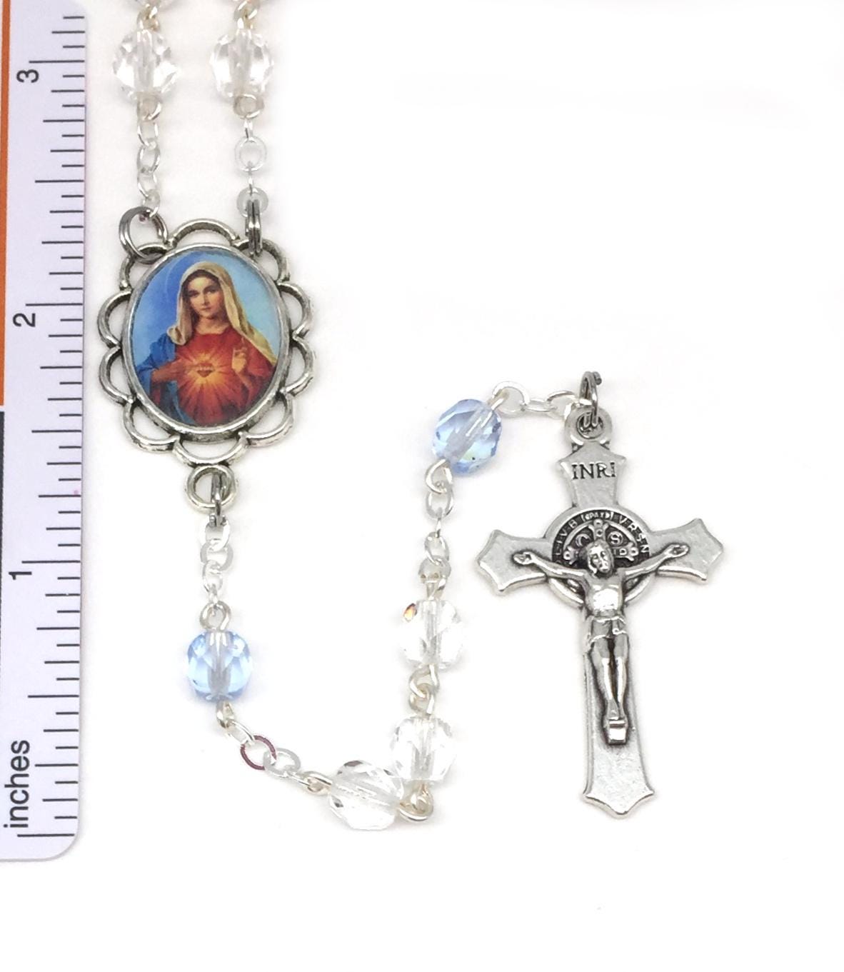 Immaculate Heart of Mary Catholic Handmade Rosary in Clear and Sapphire ...