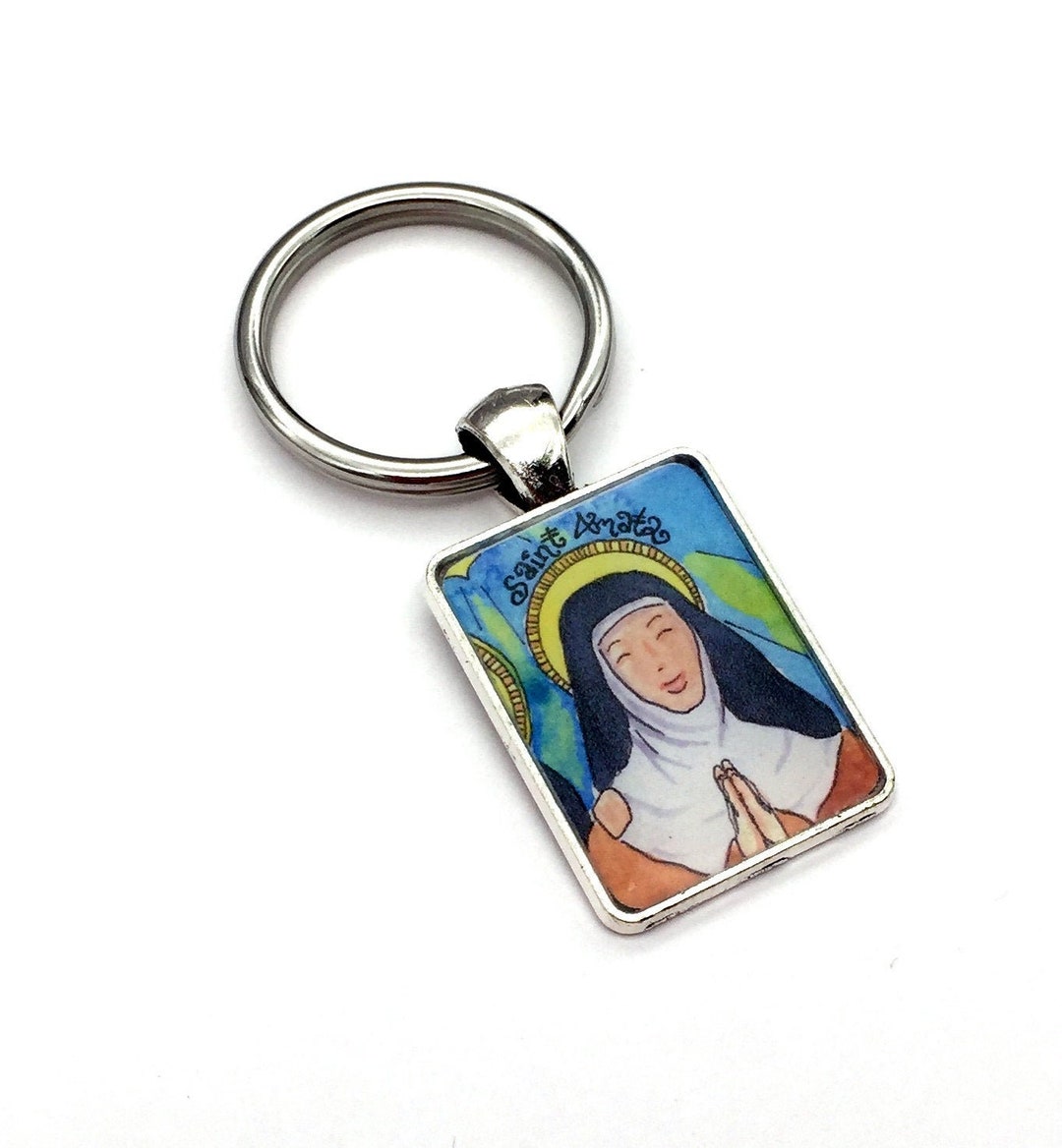 Saint Amata of Assisi Key Chain, Art by Dovetailink Etsy