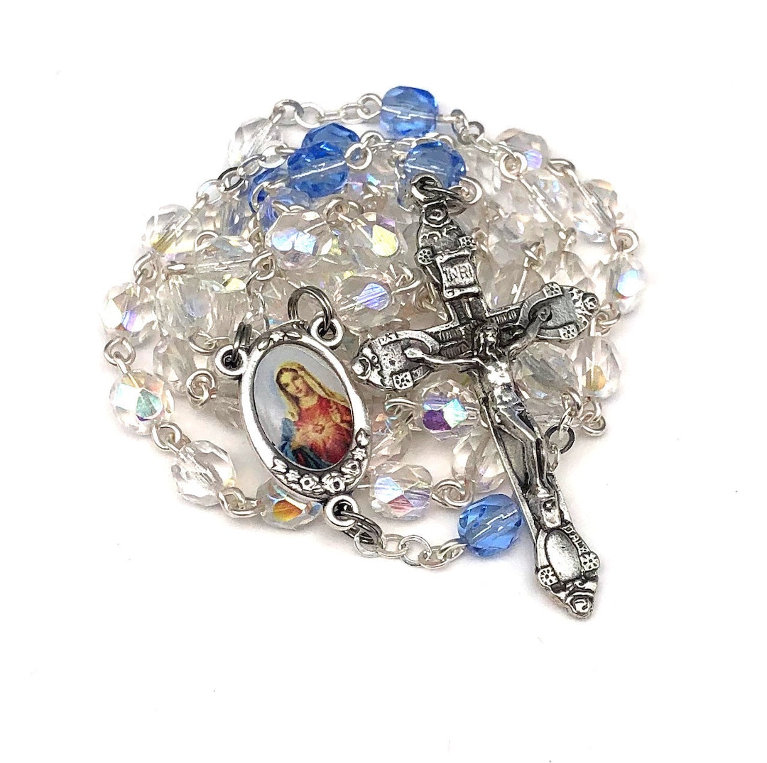 Immaculate Heart of Mary Catholic Handmade Rosary in Clear and - Etsy