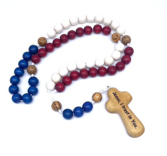 Divine Mercy Child's Rosary With Bethlehem Olive Wood Cross