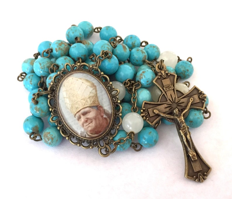 Saint John Paul II Vintage Style Catholic Handmade Rosary in Magnesite ...