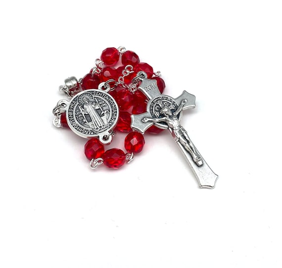 Angelitos De Mexico Handmade Czech Crystal Car Rosary – One Decade Saint Benedict Mirror Hanging - View #3
