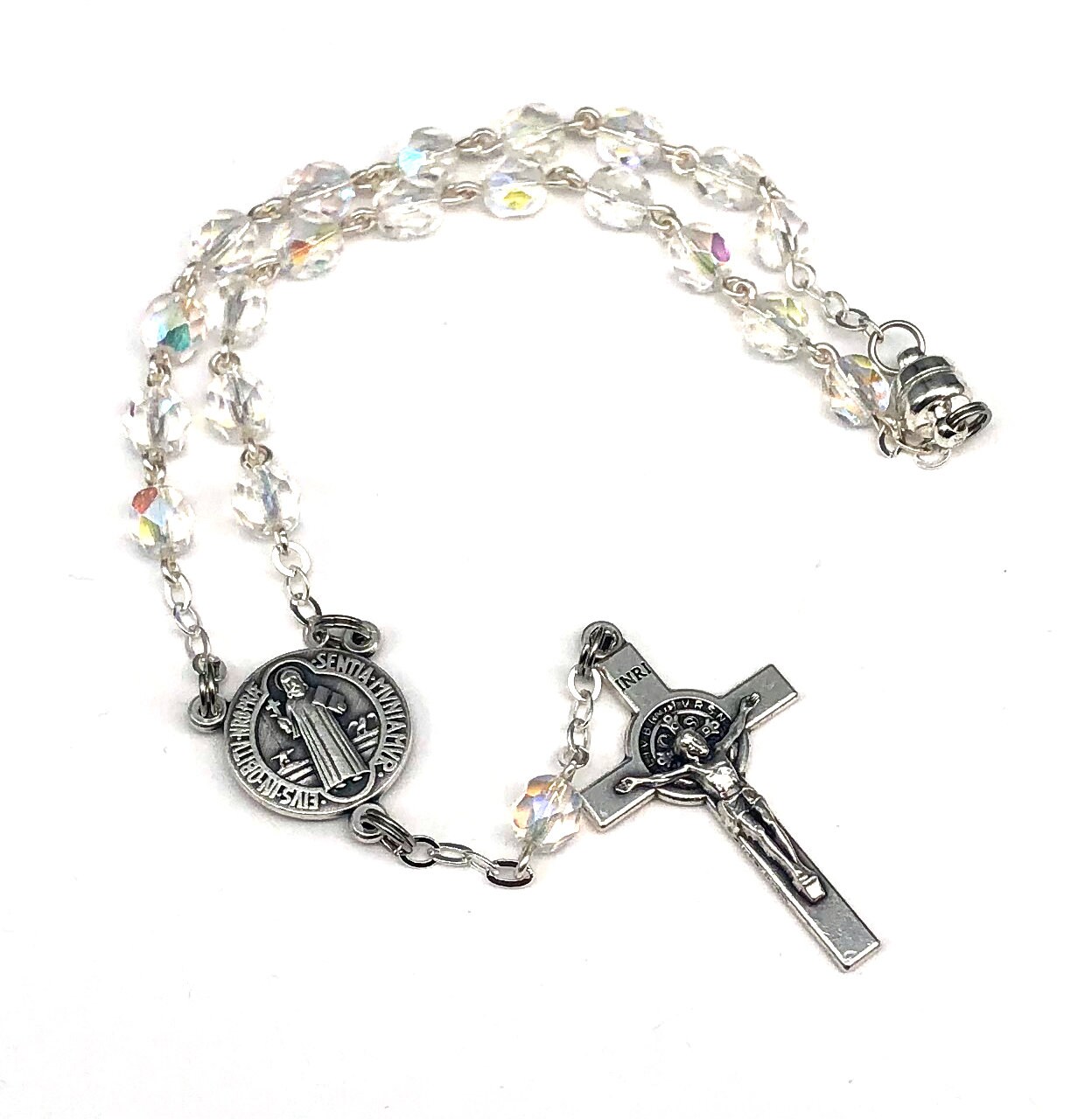 Saint Benedict Auto Rosary/car Rosary 2 Decades With Clear Czech Glass ...