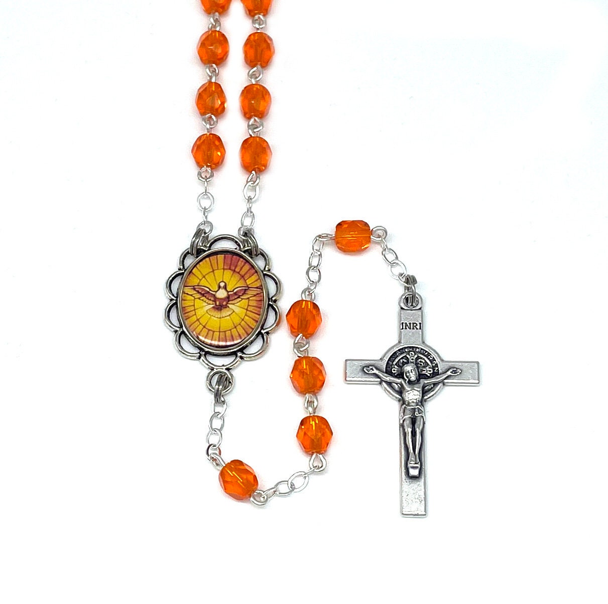 Holy Spirit Catholic Handmade Rosary in Orange Czech Glass Beads ...