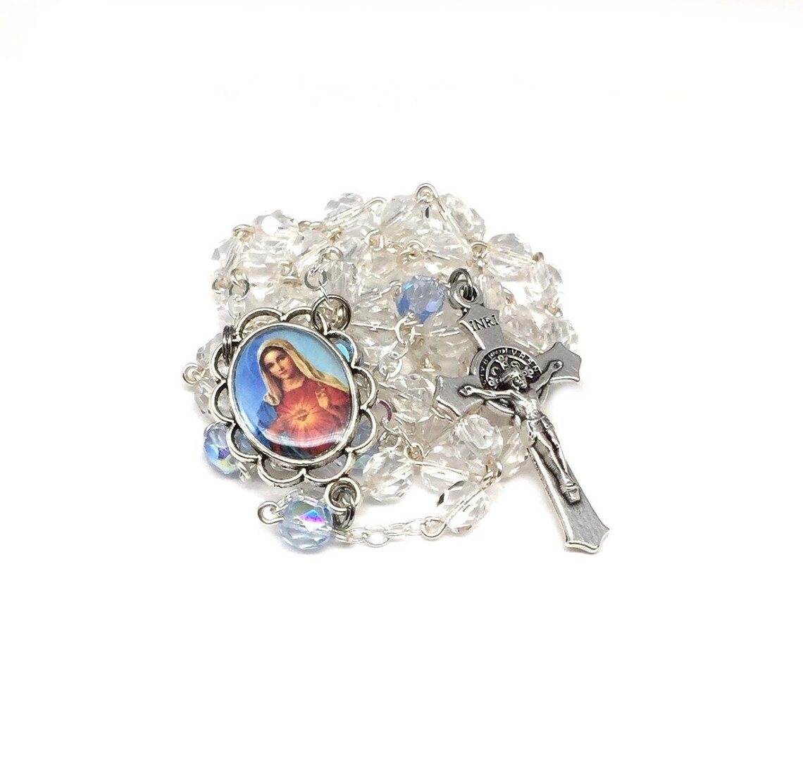 Immaculate Heart of Mary Catholic Handmade Rosary in Clear and Sapphire ...
