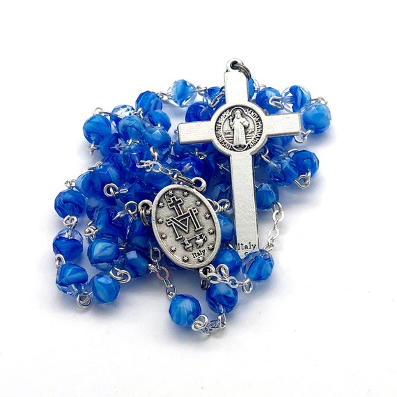 Cord rosary colour and iridescent beads color Blue