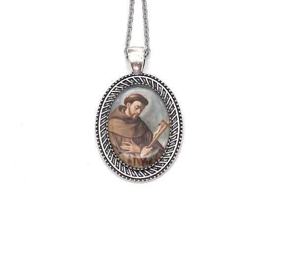 Saint Francis of Assisi Pray for Us Round Charm Pendant and Necklace i –  CaliRoseJewelry
