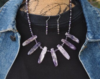 Amethyst Slice Necklace & Earring Set: February Birthstone Jewelry