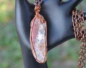 Jasper necklace; wire wrapped jasper; wire wrapped stone; jasper pendant; natural stone necklace; copper wire wrap; reversible necklace