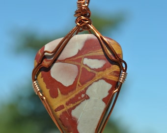 Handmade Noreena Jasper Pendant: Copper Wire Wrapped Necklace