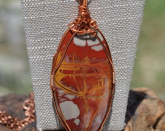 Handmade Noreena Jasper Pendant: Copper Wire Wrapped Necklace